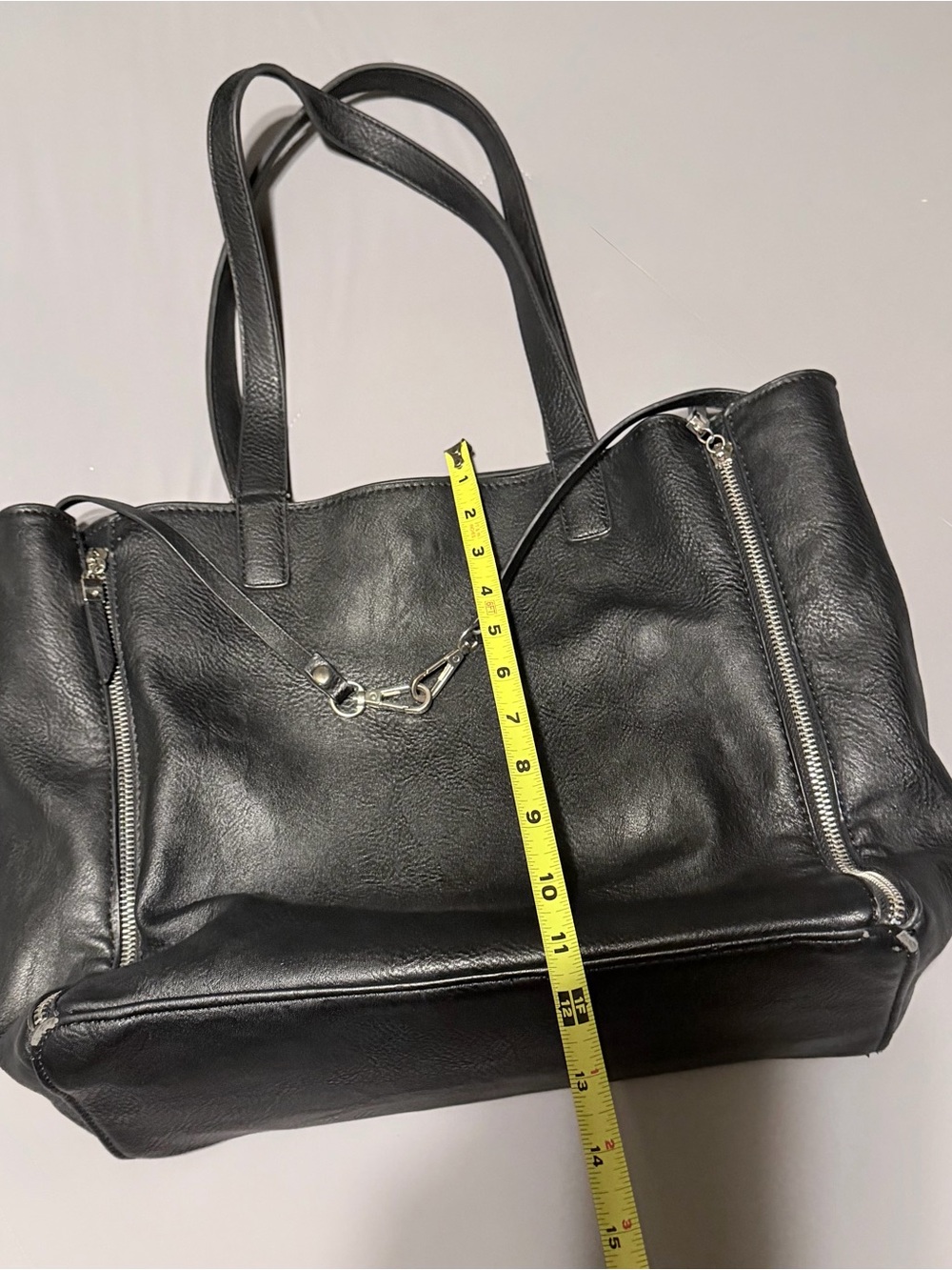 Black Faux Leather Tote Bag with Silver Hardware - Picture 7 of 15